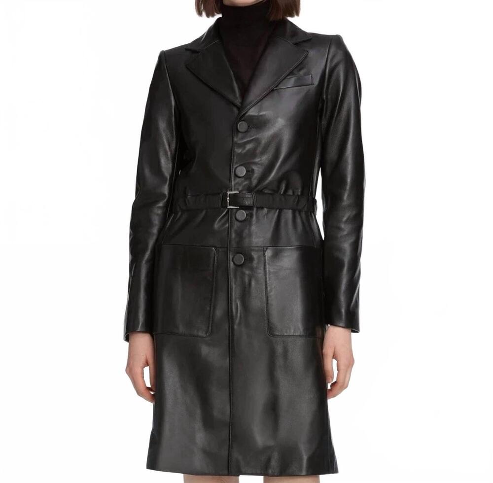 NEW FRAME the long leather belted jacket in black